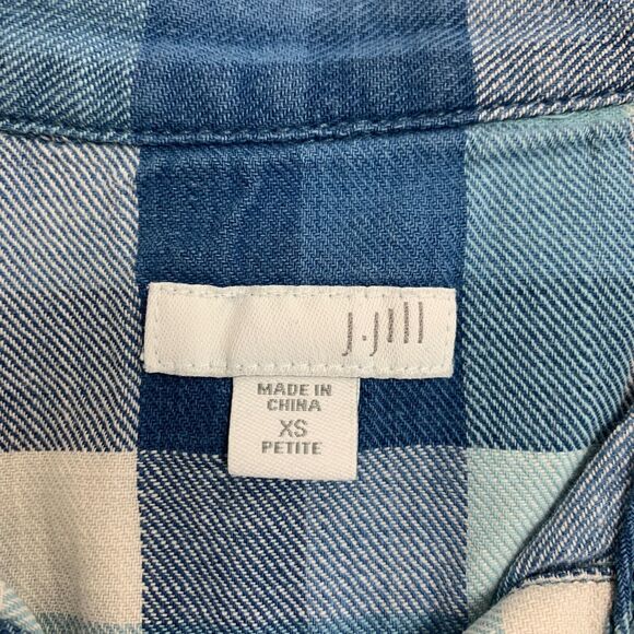 J Jill Shirt Women XSP Extra Small Petite Blue Plaid Button Up Pocket *READ - Picture 9 of 13